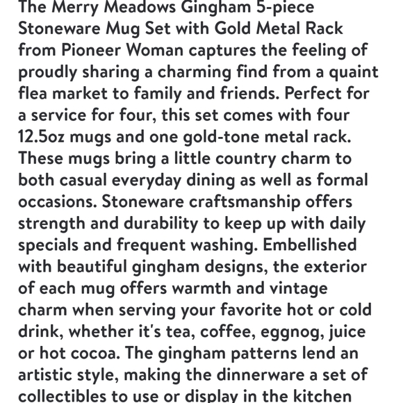 🎄 New Pioneer and Merry Meadow Gingham 5-Piece 12.5 oz Stacking Mugs wit - Picture 2 of 13